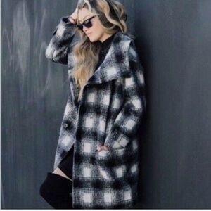 Banana Republic Coat Womens Double Breasted Plaid Cocoon  Coat Brushed Wool Sz M